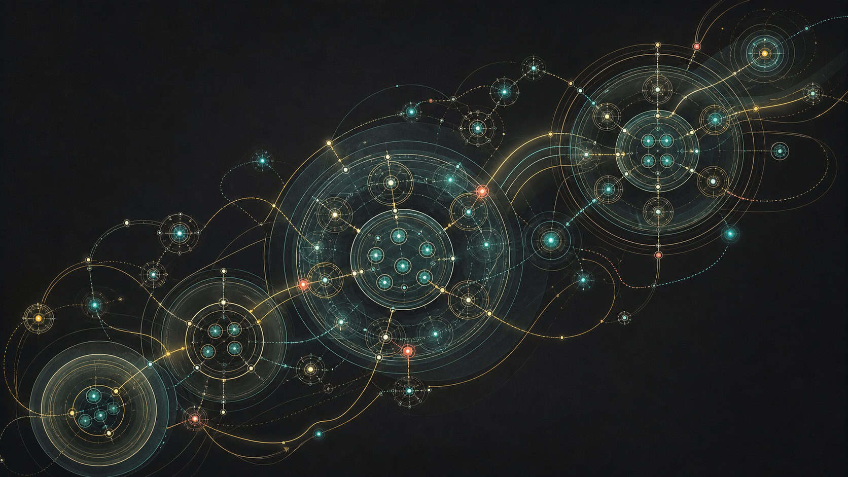 Cercles organisationnels reliés en diagonale par des signaux lumineux