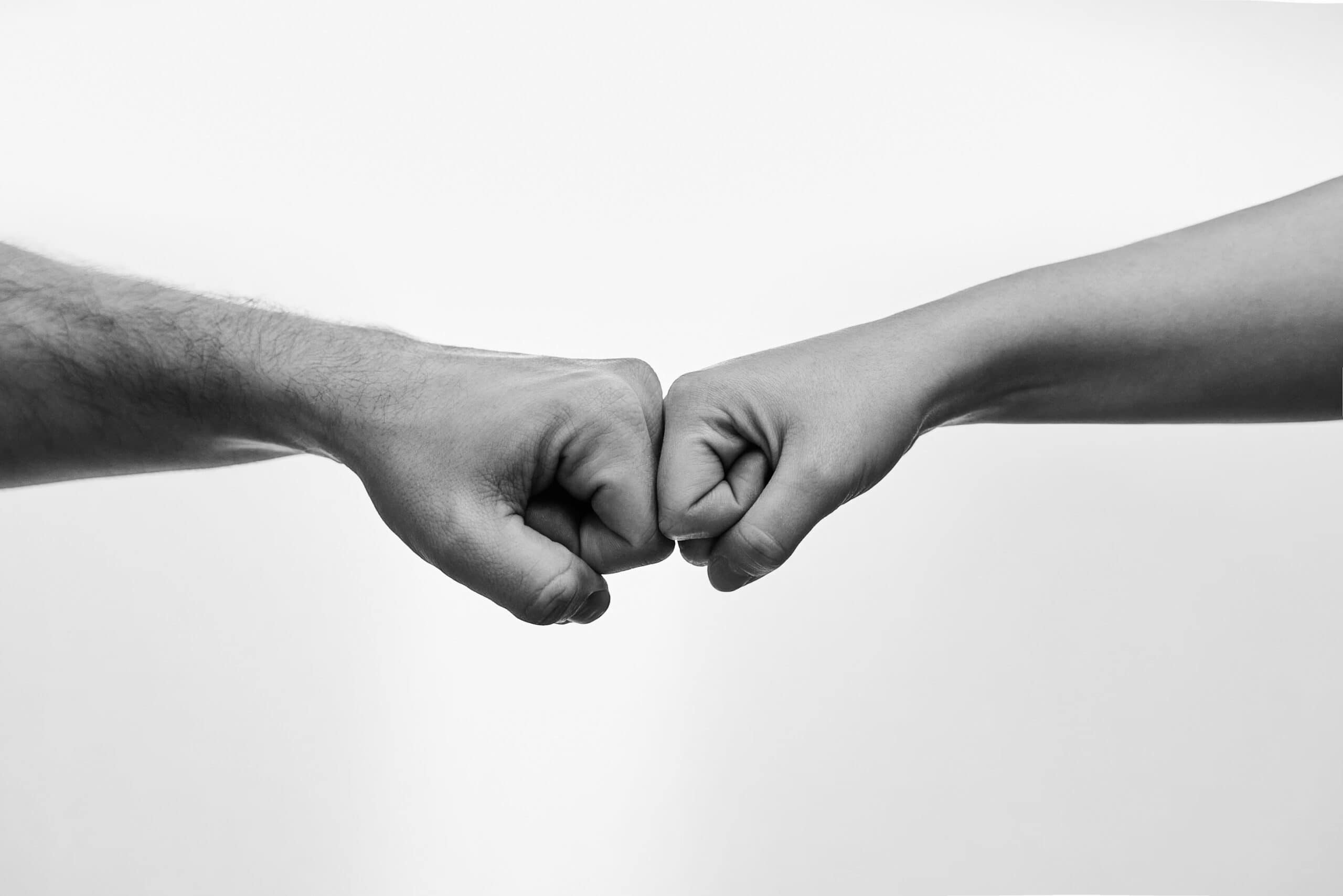 Deux mains en poing serré se touchant en signe de respect.